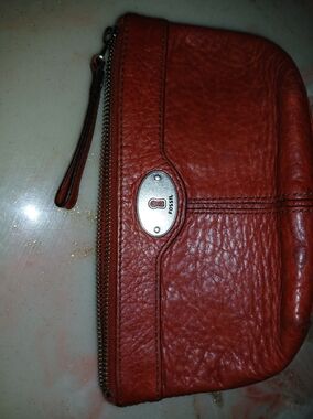 Fossil Red Leather Pouch/Wristlet